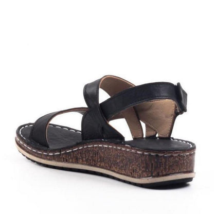 Sandalias de Cuña de Mujer – Cuero Marrón Peep-Toe Slingback Verano
