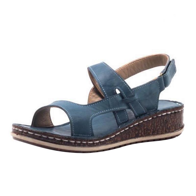 Sandalias de Cuña de Mujer – Cuero Marrón Peep-Toe Slingback Verano