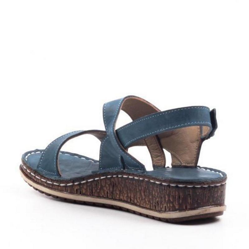 Sandalias de Cuña de Mujer – Cuero Marrón Peep-Toe Slingback Verano