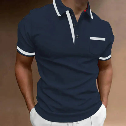 Polo de Hombre – Ribetes en Contraste Bolsillo Pecho Estilo Clásico