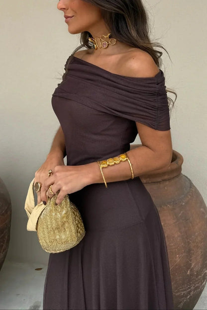 Ariadne | Vestido Largo Chic Drapeado Un Solo Hombro Drapeado Sin Mangas Verano