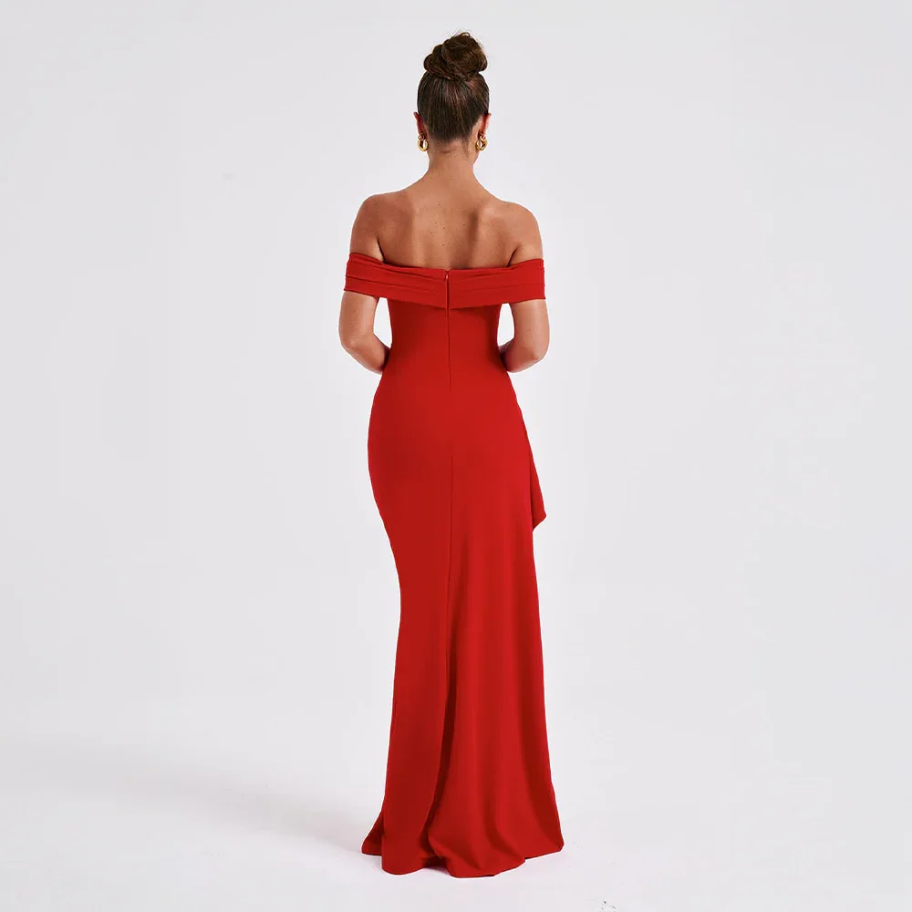 Daniela | Vestido Largo Elegante Hombros Descubiertos Drapeado Abertura Alta Noche