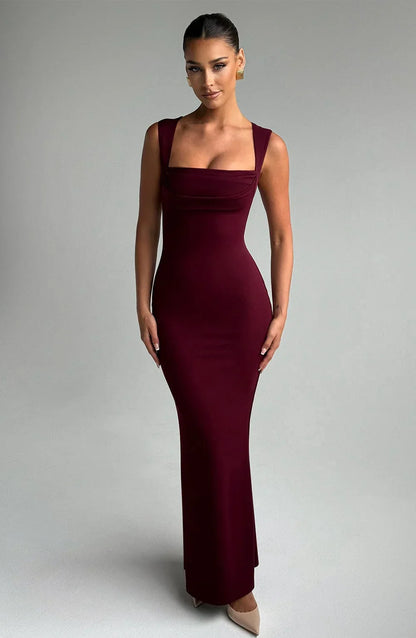 Allegra | Vestido Largo Elegante de Satén Escote Halter Espalda Descubierta Noche