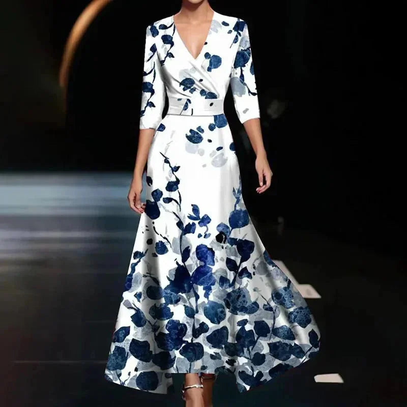Florentia | Vestido Largo Atrevido Estampado Floral Escote en V Cruzado con Cinturón Verano