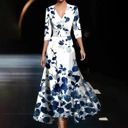 Florentia | Vestido Largo Atrevido Estampado Floral Escote en V Cruzado con Cinturón Verano