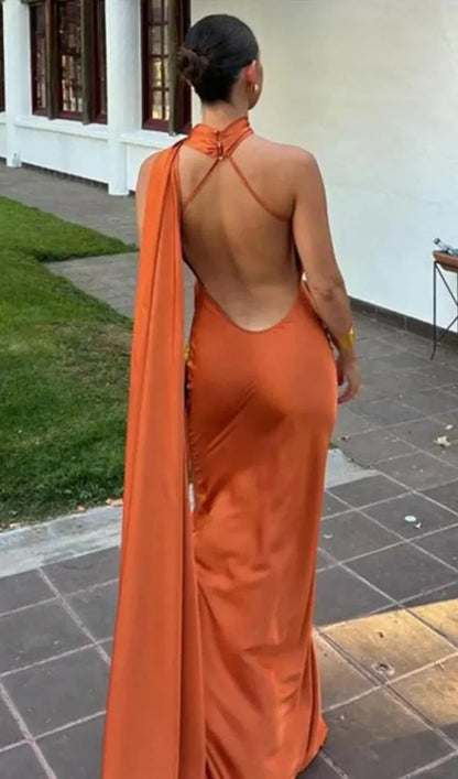 Ottavia | Vestido Largo Drapeado de Satén Un Solo Hombro con Capa Noche