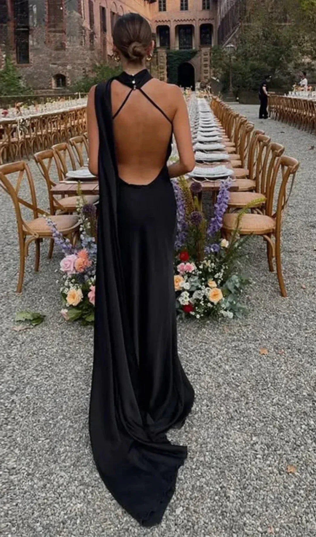 Ottavia | Vestido Largo Drapeado de Satén Un Solo Hombro con Capa Noche