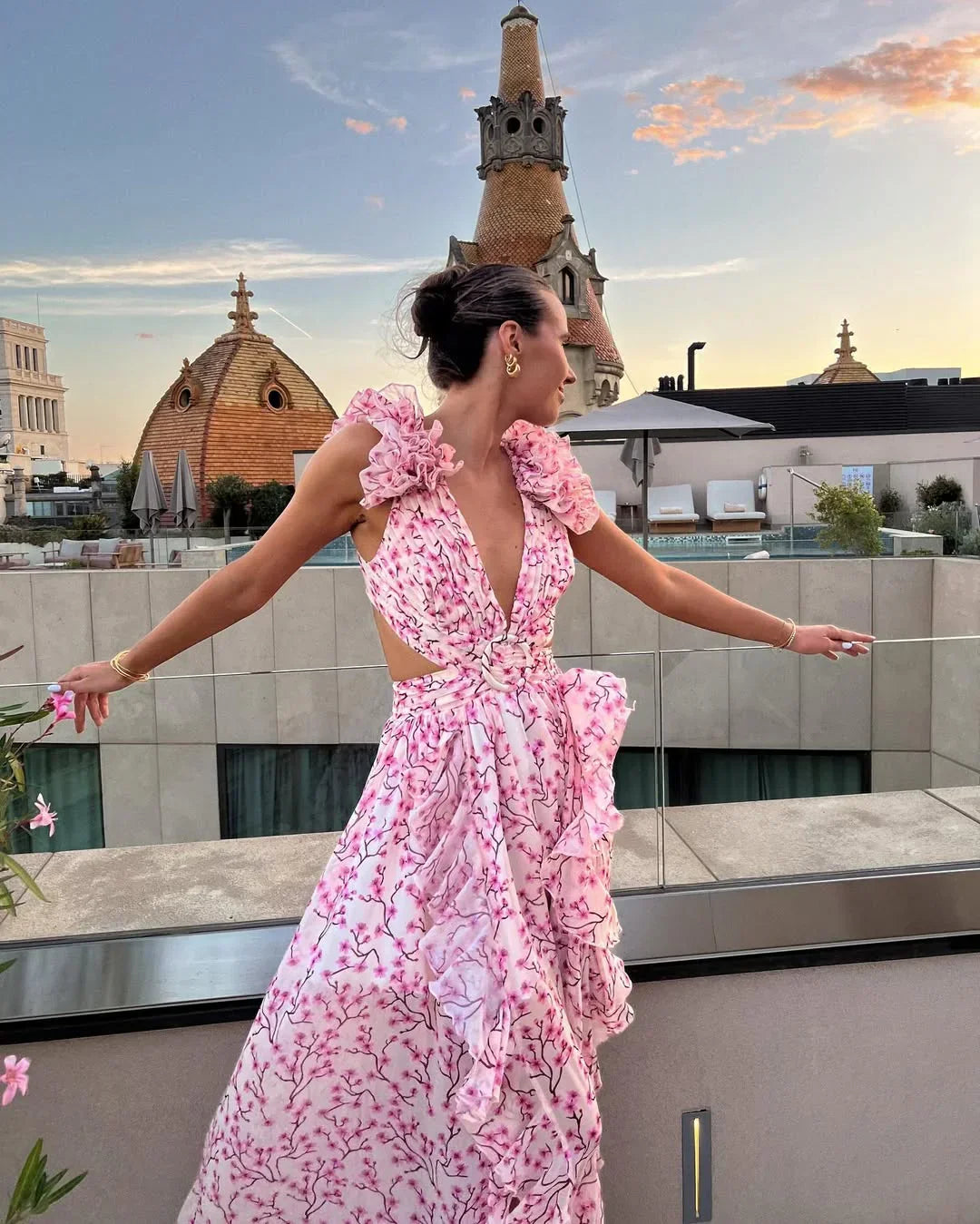 Citania | Vestido Largo Floral Sin Mangas Escote en V Romántico Verano