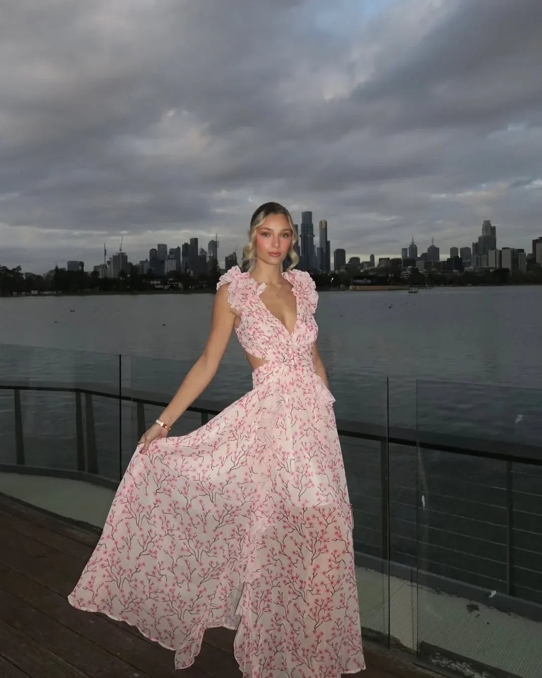 Citania | Vestido Largo Floral Sin Mangas Escote en V Romántico Verano