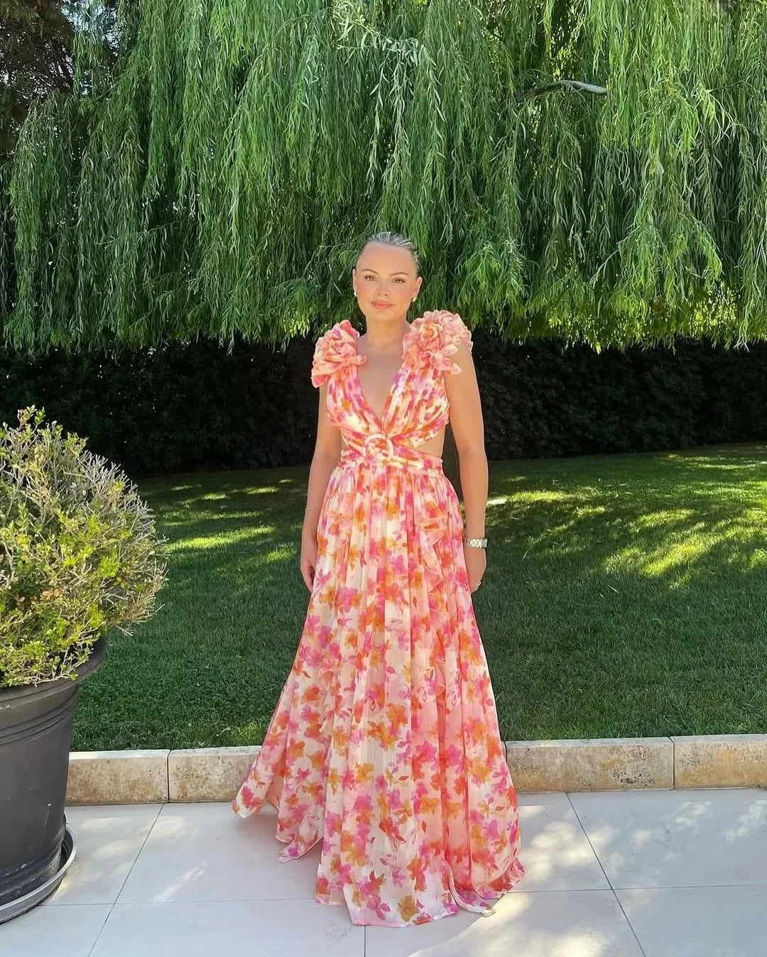 Citania | Vestido Largo Floral Sin Mangas Escote en V Romántico Verano