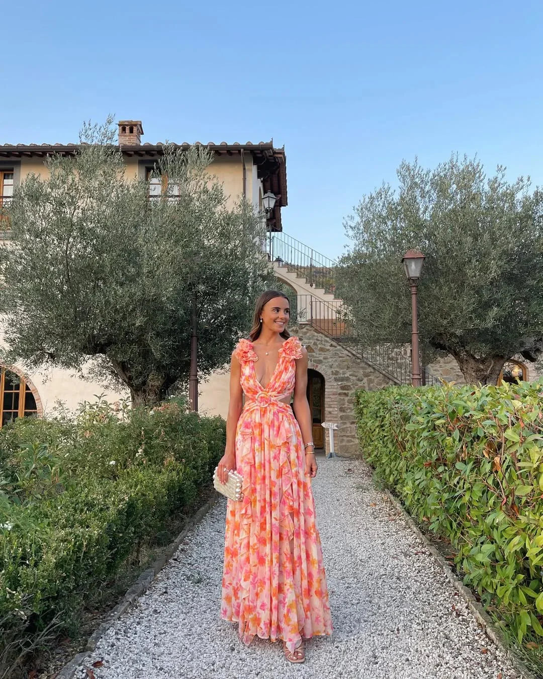 Citania | Vestido Largo Floral Sin Mangas Escote en V Romántico Verano