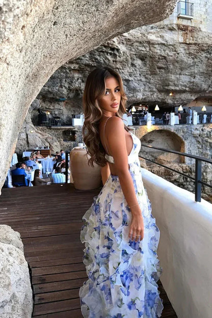 Lavinia | Vestido Largo Boho con Volantes Escalonados Abertura Vaporoso Playa Verano