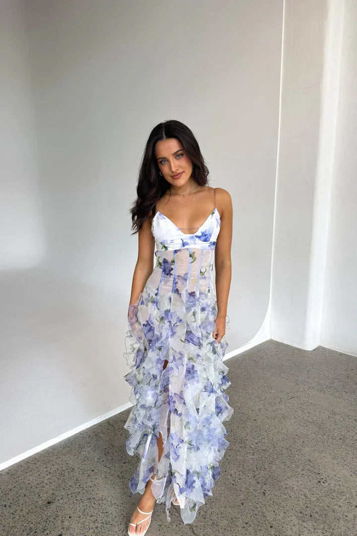 Lavinia | Vestido Largo Boho con Volantes Escalonados Abertura Vaporoso Playa Verano