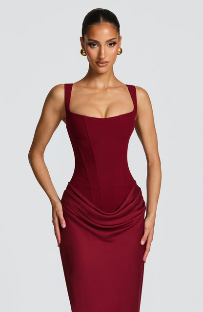 Galatea | Vestido Largo Elegante de Satén Escote Cuadrado Ajustado Espalda Descubierta