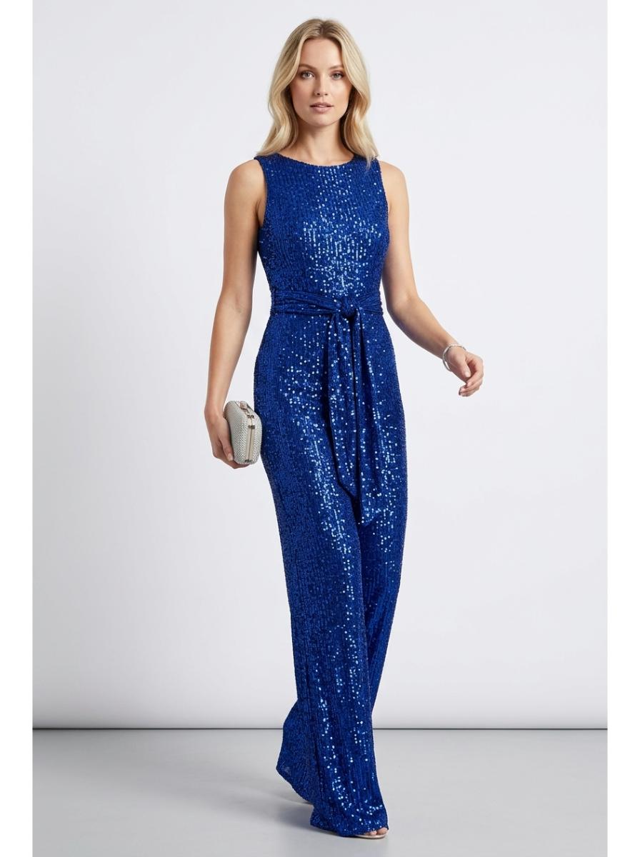 Elegant Blue Sequin Jumpsuit - Studio Clean