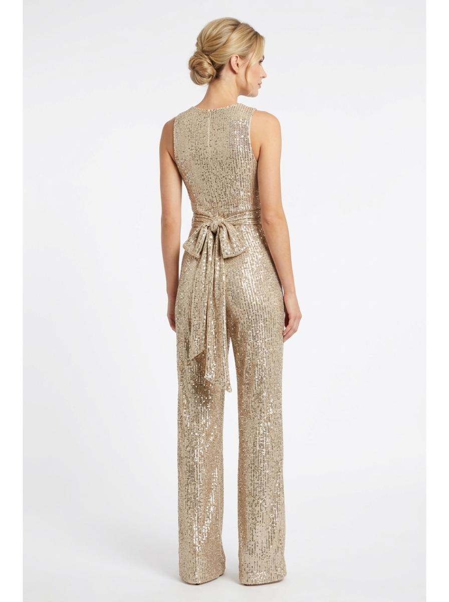 Elegant Gold Sequin Jumpsuit - Back View