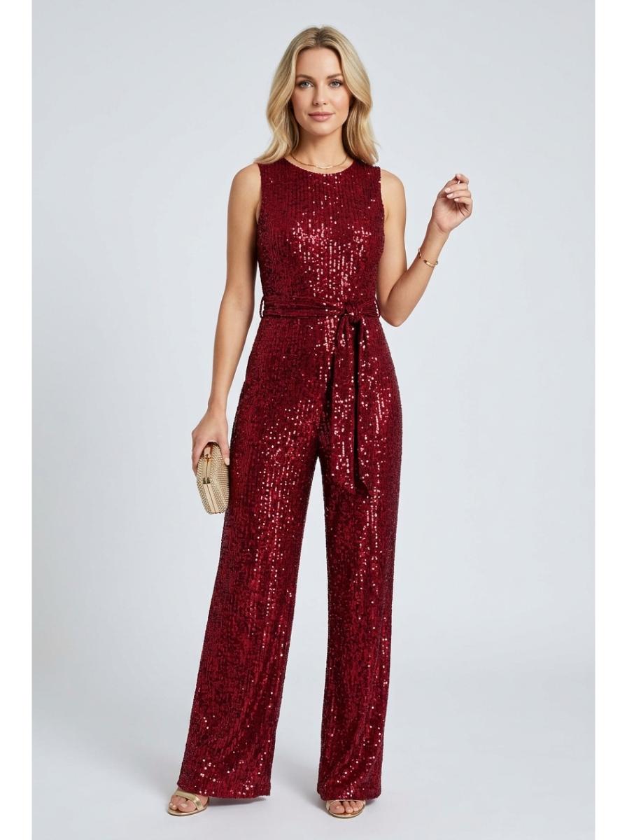 Elegant Red Sequin Jumpsuit - Studio Clean