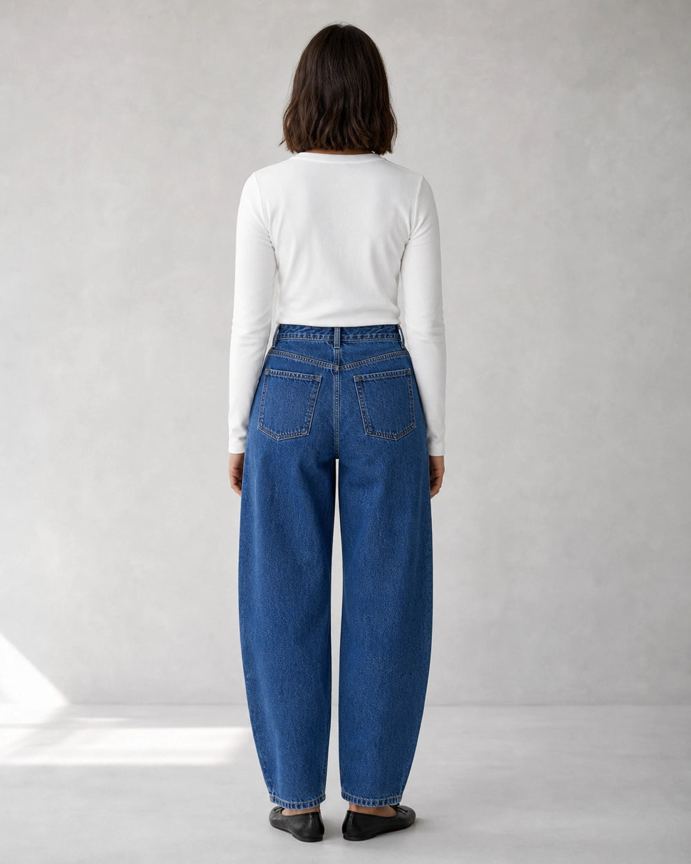 Vaqueros barrel de mujer de tiro alto azul medio — image