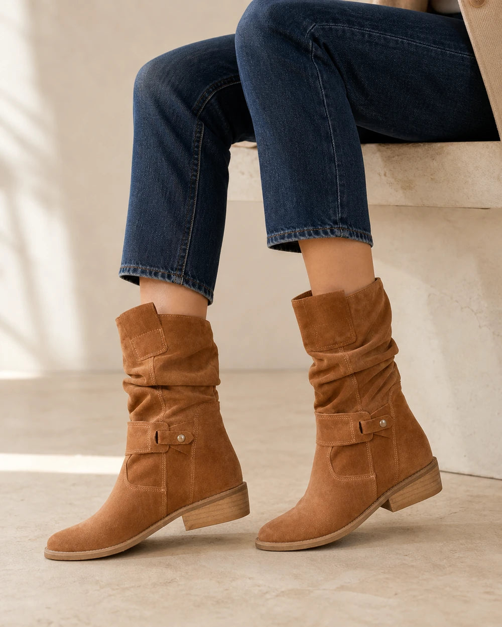 Botines de mujer Emilia de acabado ante y caña fruncida — image 7