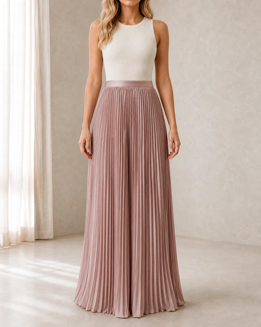 Falda maxi plisada y fluida de mujer — image 2