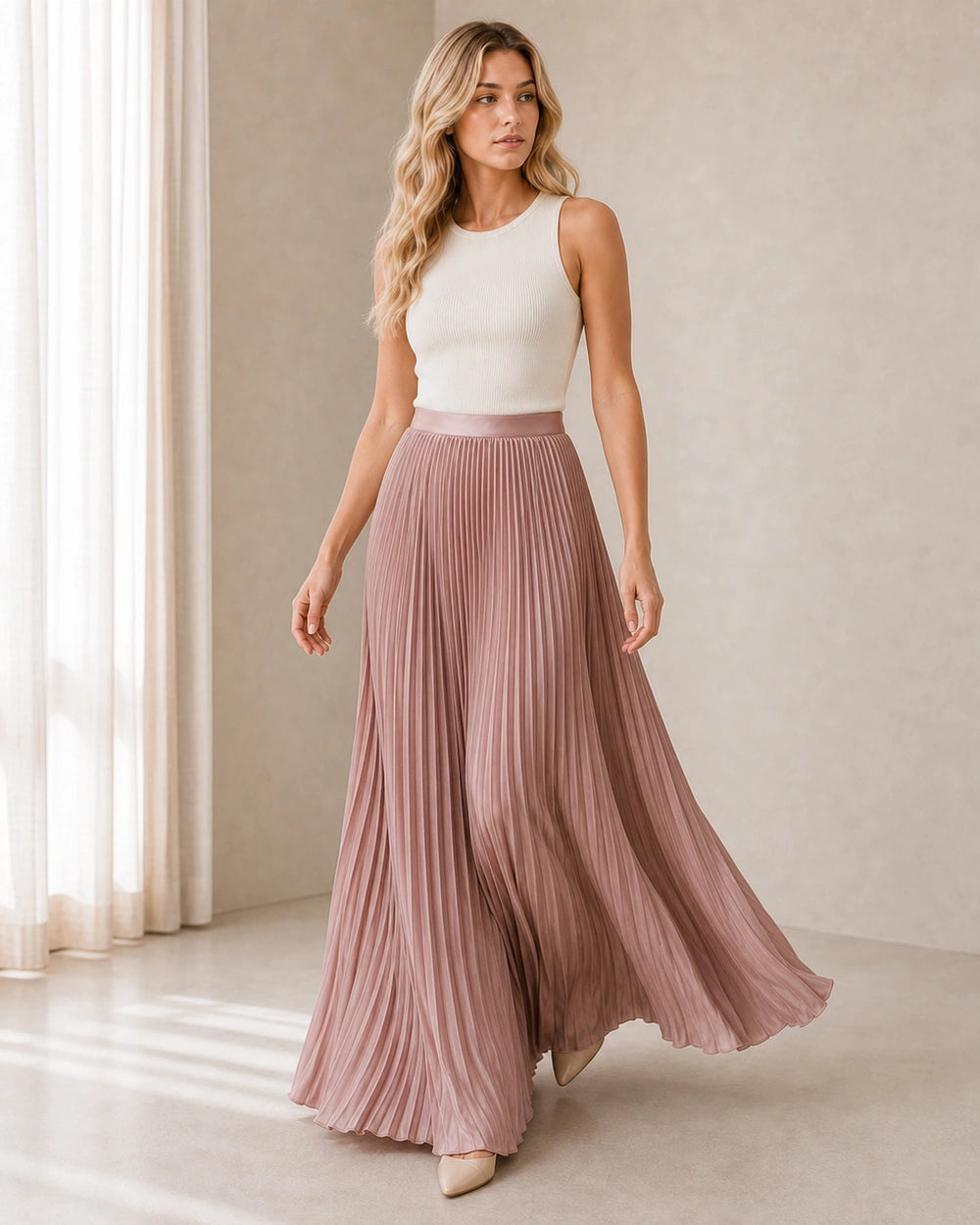 Falda maxi plisada y fluida de mujer — image 6