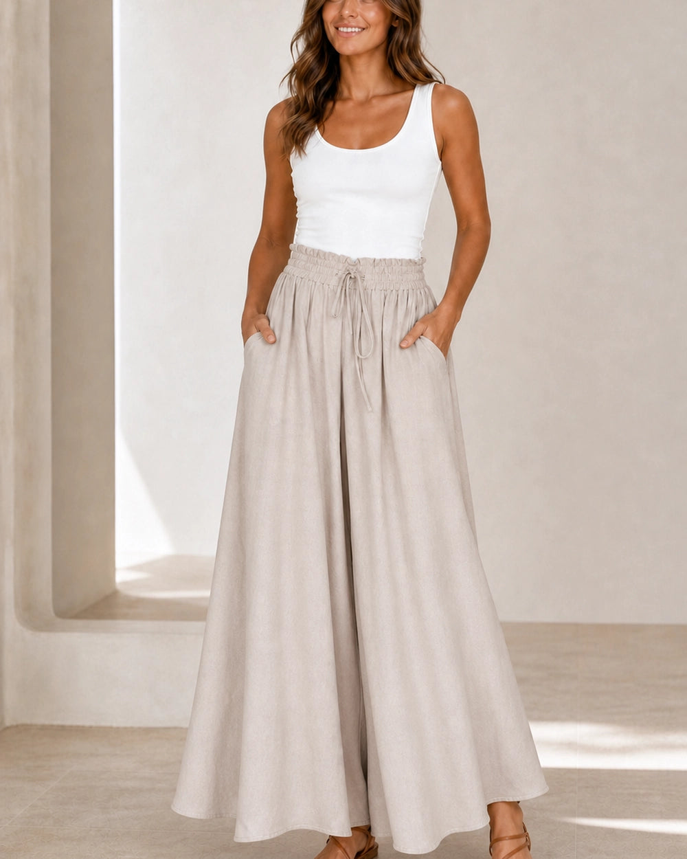 Pantalón de mujer de tiro alto y pierna ancha — image