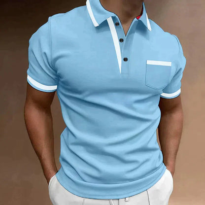 Polo de Hombre – Ribetes en Contraste Bolsillo Pecho Estilo Clásico