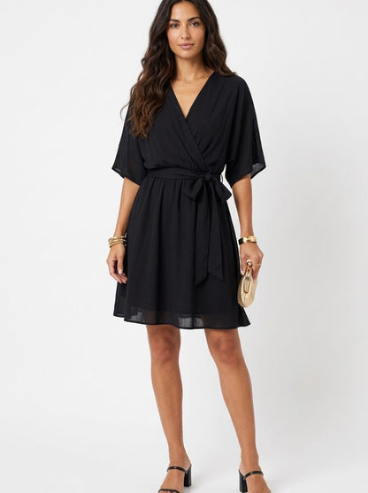 Zoe Wrap Mini Dress Black - Studio Clean